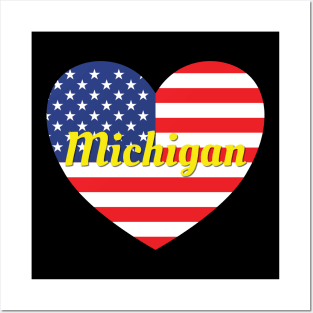 Michigan American Flag Heart Posters and Art